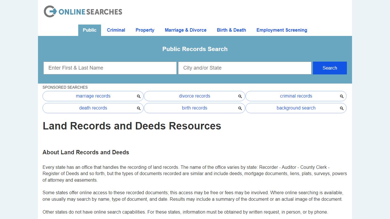 Land Records and Deeds Search Directory - OnlineSearches.com