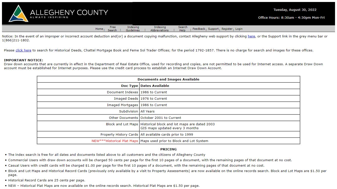Welcome to the Allegheny County Recorder of Deeds Online Search